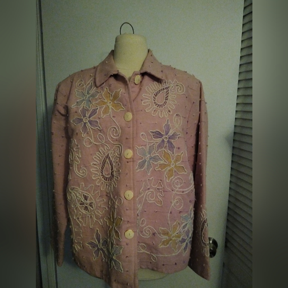 Alex Kim Womens Jacket Large Embroidered Floral Paisley Whimsical Fairy